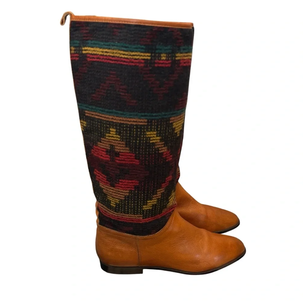 Vintage Unisa Aztec Western Boho Multicolor Knee-High Leather Boots